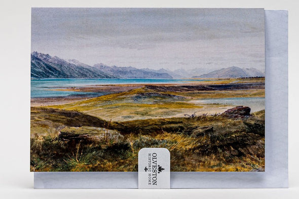 This card features a detail of the watercolour painting 'Te Anau' by William Matthew Hodgkins