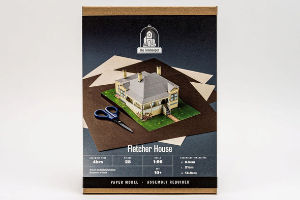 Realistic made to scale paper model of Fletcher Home. Assembly required. Made in Dunedin by The Timekeeper.