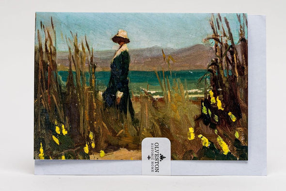 This card features the oil painting 'On the Shores of the Lake' by Ceridwen Thornton