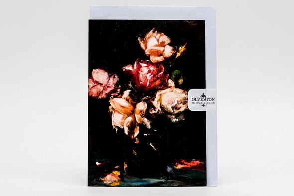  This card features the oil painting 'Roses' by Alfred O'Keeffe
